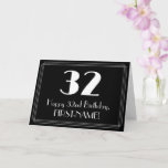 [ Thumbnail: 32nd Birthday ~ Art Deco Inspired Look "32", Name Card ]