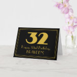 [ Thumbnail: 32nd Birthday: Art Deco Inspired Look "32" & Name Card ]