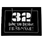 [ Thumbnail: 32nd Birthday ~ Art Deco Inspired Look "32" + Name Gift Bag ]