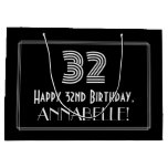[ Thumbnail: 32nd Birthday — Art Deco Inspired Look "32" & Name Gift Bag ]