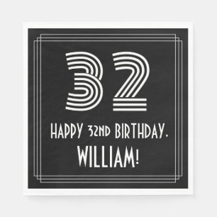 32nd Birthday: Art Deco Inspired Look "32" + Name Napkins