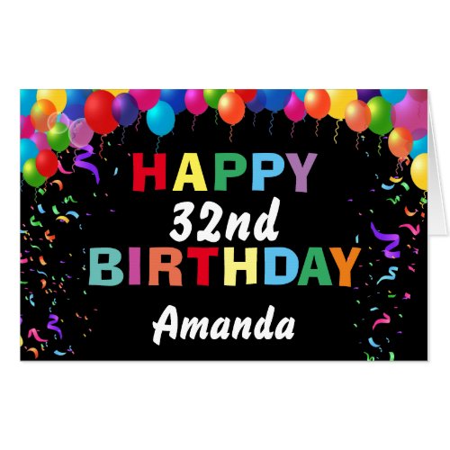 32nd Birthday Balloons Black Extra Large Jumbo Card