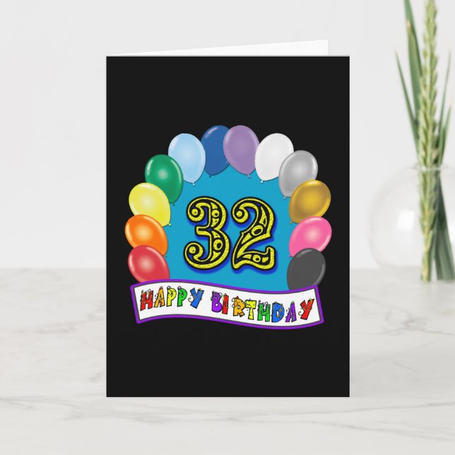 32nd Birthday Balloons Gifts Card (Front)