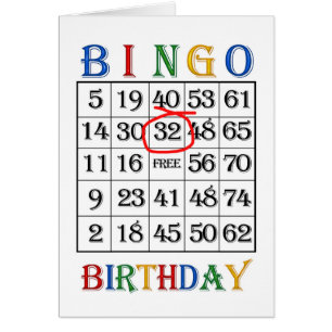 32nd Birthday Bingo card