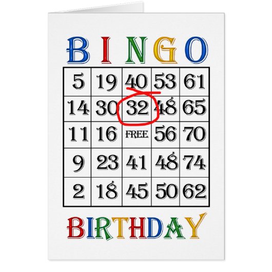 32nd Birthday Bingo card (Front)