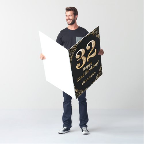 32nd Birthday Black and Gold Glitter Extra Large