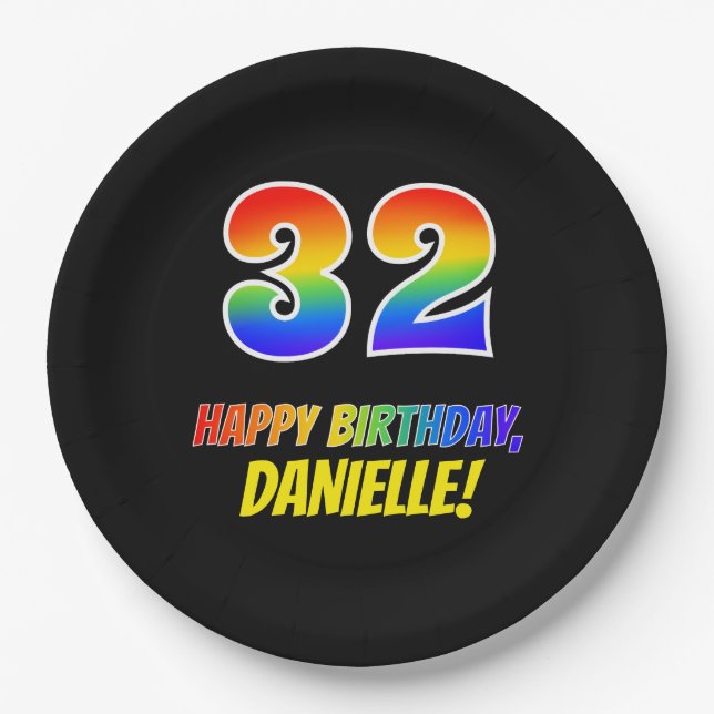 32nd Birthday: Bold, Fun, Simple, Rainbow 32 Paper Plates (Front)