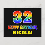 [ Thumbnail: 32nd Birthday: Bold, Fun, Simple, Rainbow 32 Postcard ]