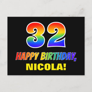 32nd Birthday: Bold, Fun, Simple, Rainbow 32 Postcard