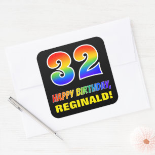 32nd Birthday: Bold, Fun, Simple, Rainbow 32 Square Sticker