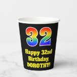 [ Thumbnail: 32nd Birthday: Colorful, Fun, Exciting, Rainbow 32 Paper Cups ]