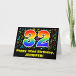 [ Thumbnail: 32nd Birthday: Colorful Music Symbols & Rainbow 32 Card ]