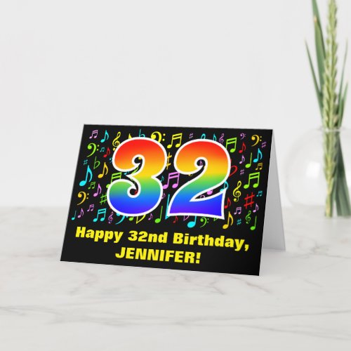 32nd Birthday Colorful Music Symbols  Rainbow 32 Card
