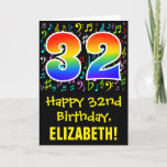 [ Thumbnail: 32nd Birthday: Colorful Music Symbols + Rainbow 32 Card ]