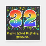 [ Thumbnail: 32nd Birthday - Colorful Music Symbols, Rainbow 32 Napkins ]