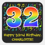 [ Thumbnail: 32nd Birthday: Colorful Music Symbols, Rainbow 32 Sticker ]
