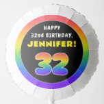 [ Thumbnail: 32nd Birthday: Colorful Rainbow # 32, Custom Name Balloon ]