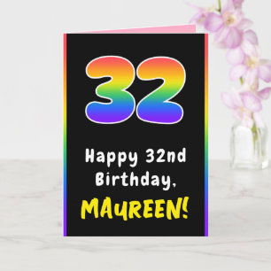 32nd Birthday: Colorful Rainbow # 32, Custom Name Card