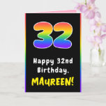 [ Thumbnail: 32nd Birthday: Colorful Rainbow # 32, Custom Name Card ]