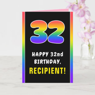 32nd Birthday: Colorful Rainbow # 32, Custom Name Card