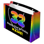 [ Thumbnail: 32nd Birthday: Colorful Rainbow # 32, Custom Name Gift Bag ]