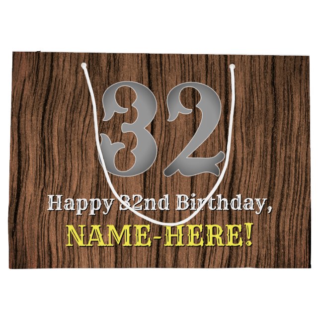 32nd Birthday: Country Western Inspired Look, Name Large Gift Bag (Back)