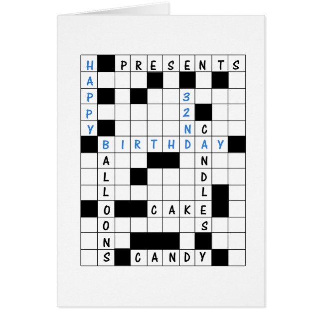 32nd Birthday, Crossword Puzzle Birthday Card (Front)