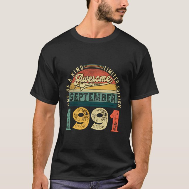 32Nd Birthday Decoration September 1991 Men Women  T-Shirt (Front)