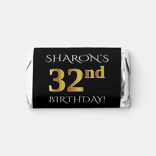 32nd Birthday — Elegant, Faux Gold Look 32 + Name Hershey's Miniatures (Front)
