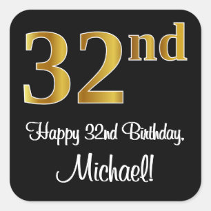 32nd Birthday – Elegant Luxurious Faux Gold Look # Square Sticker