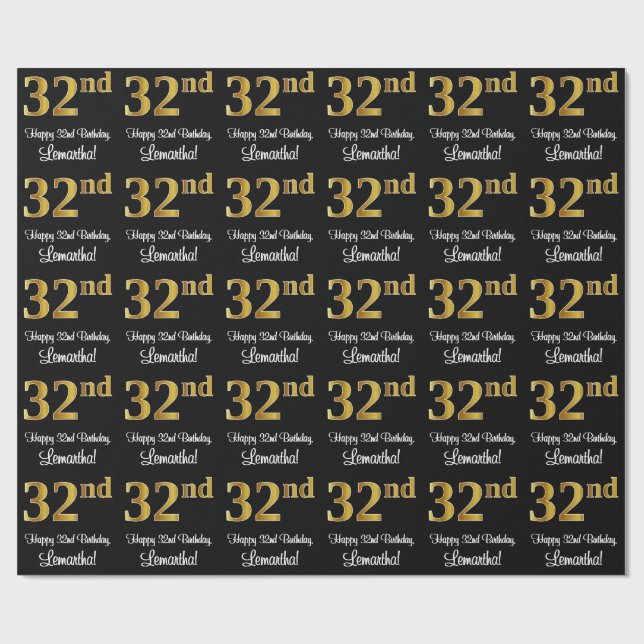 32nd Birthday: Elegant Luxurious Faux Gold Look # Wrapping Paper (Flat)