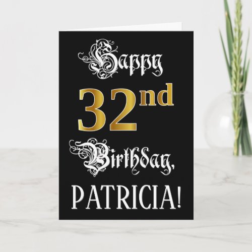 32nd Birthday — Fancy Script; Faux Gold Look; Name