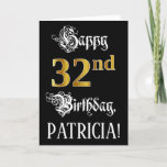 [ Thumbnail: 32nd Birthday — Fancy Script; Faux Gold Look; Name Card ]
