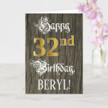 [ Thumbnail: 32nd Birthday: Faux Gold Look + Faux Wood Pattern Card ]