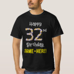 [ Thumbnail: 32nd Birthday: Floral Flowers Number “32” + Name T-Shirt ]