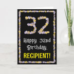 [ Thumbnail: 32nd Birthday: Floral Flowers Number, Custom Name Card ]