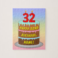 32nd Birthday: Fun Cake and Candles + Custom Name