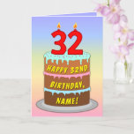 [ Thumbnail: 32nd Birthday — Fun Cake & Candles, W/ Custom Name Card ]