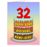 [ Thumbnail: 32nd Birthday: Fun Cake & Candles, W/ Custom Name Card ]