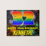 [ Thumbnail: 32nd Birthday: Fun, Colorful Celebratory Fireworks Jigsaw Puzzle ]