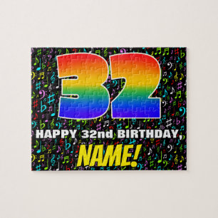 32nd Birthday — Fun, Colorful Music Symbols & “32” Jigsaw Puzzle