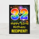 [ Thumbnail: 32nd Birthday: Fun Fireworks Pattern + Rainbow 32 Card ]