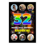 [ Thumbnail: 32nd Birthday: Fun Rainbow #, Custom Name + Photos Card ]
