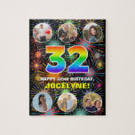 [ Thumbnail: 32nd Birthday: Fun Rainbow #, Custom Name + Photos Jigsaw Puzzle ]