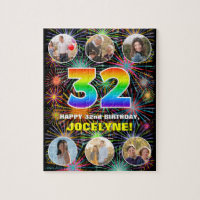 32nd Birthday: Fun Rainbow #, Custom Name + Photos