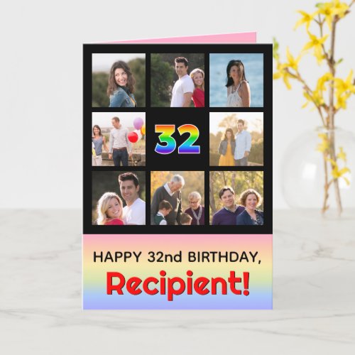 32nd Birthday Fun Rainbow  Custom Photos  Name Card