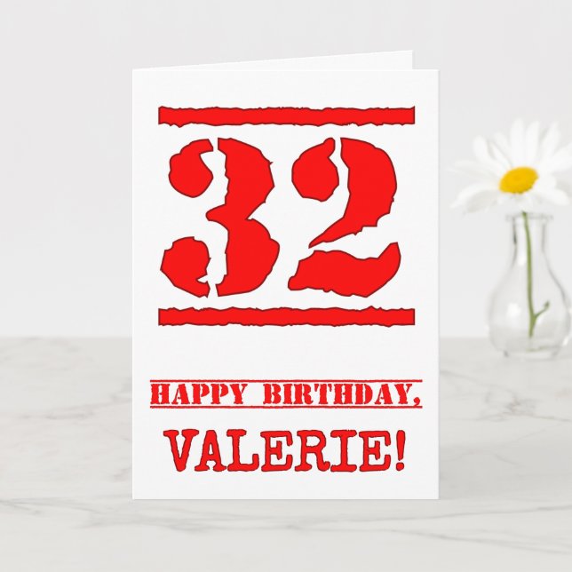 32nd Birthday: Fun, Red Rubber Stamp Inspired Look Card (Small Plant)
