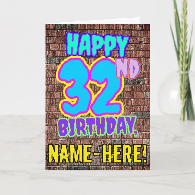 32nd Birthday - Fun, Urban Graffiti Inspired Look Card (Front)