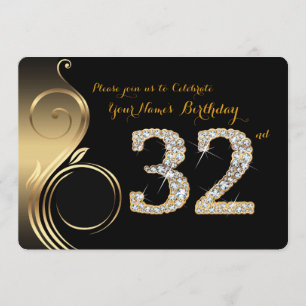 32nd,Birthday Invitation,Number Diamond,Photo Invitation