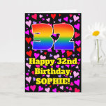 [ Thumbnail: 32nd Birthday: Loving Hearts Pattern, Rainbow # 32 Card ]